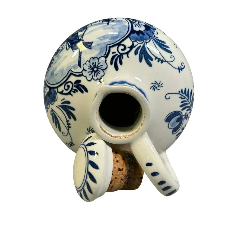 Vintage BOLS Delft Blue Decanter Jug with Stopper Hand Painted Holland Windmill